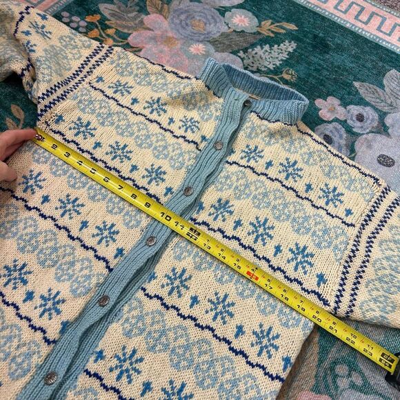 Handmade Wool Cardigan Sweater Womens Cream Blue Fair Isle Knit Scotland Nordic - Picture 14 of 16